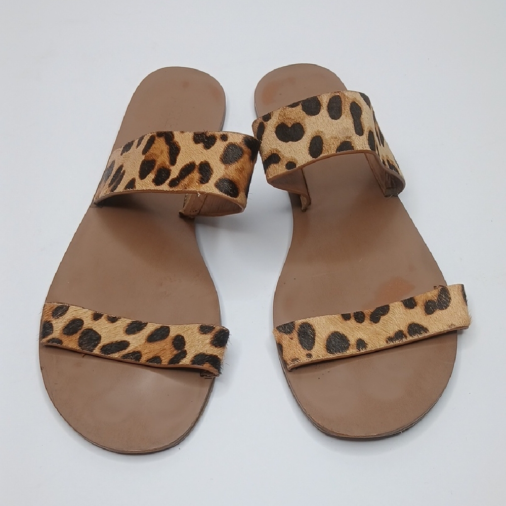 J.Crew women's‎ leopard print calf hair flat slide sandals